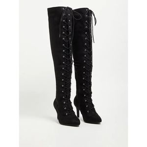 LACE UP OVER-THE-KNEE HEEL - FAUX SUEDE BLACK (WW)